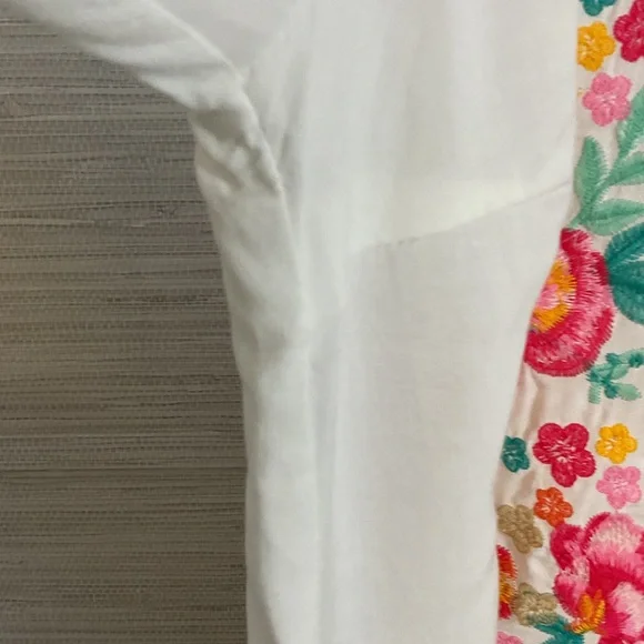 Savanna Jane V-Neck Blouse with Floral Embroidery - White and Pink Plus 1X - Picture 4 of 14